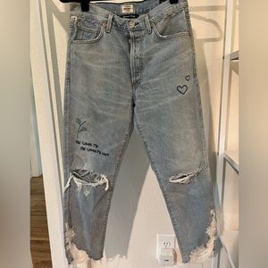 Citizens of Humanity Embroidered "HE LOVES ME NOT" Liya High Rise Crop. SZ 26.